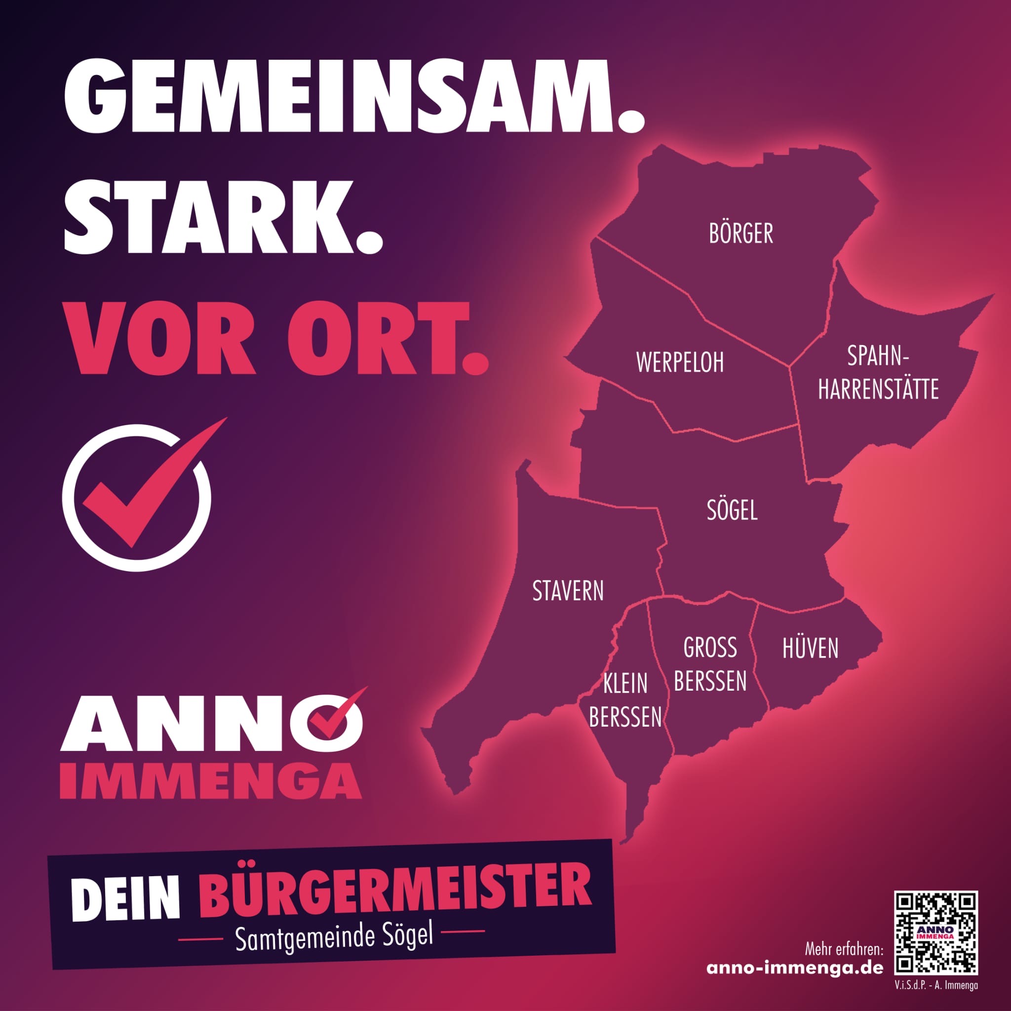 Karte der Samtgemeinde Sögel mit den Orten Börger, Werpeloh, Spahnharrenstätte, Sögel, Stavern, Groß Berßen, Klein Berßen und Hüven